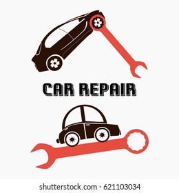 Editable Vector of Car and Spanner Wrench Iconic Illustration Logo for Vehicle Reparation Related Purposes