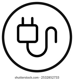 Ícone de cabo de carregador de vetor editável. Preto, estilo de linha, fundo branco transparente. Parte de uma grande família de conjuntos de ícones. Perfeito para interfaces web e app, apresentações, infográficos, etc