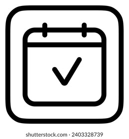 Editable vector check calendar event icon. Black, line style, transparent white background. Part of a big icon set family. Perfect for web and app interfaces, presentations, infographics, etc