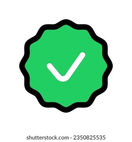 Editable vector check mark verification badge icon. Black, line style, transparent white background. Part of a big icon set family. Perfect for web and app interfaces, presentations, infographics, etc