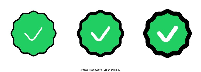 Editable vector check mark verification badge icon. Black, line style, transparent white background. Part of a big icon set family. Perfect for web and app interfaces, presentations, infographics, etc