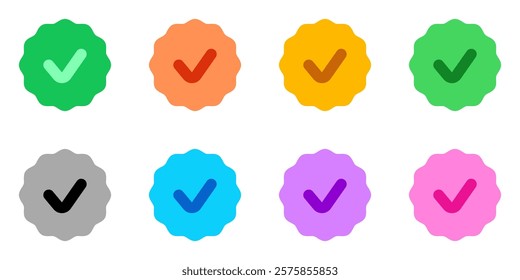 Editable vector check mark verification badge icon. Black, line style, transparent white background. Part of a big icon set family. Perfect for web and app interfaces, presentations, infographics, etc