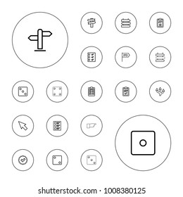 Editable vector choice icons: direction   isolated, dice, pointer, direction, tick, arrow, clipboard, checklist on white background.