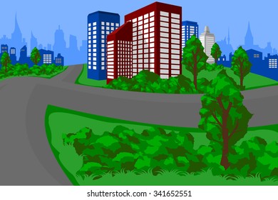 Editable Vector of City Landscape with Green Environment for Urban Life Environment Related Illustration