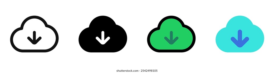 Ícone de download de nuvem de vetor editável. Preto, estilo de linha, fundo branco transparente. Parte de uma grande família de conjuntos de ícones. Perfeito para interfaces web e app, apresentações, infográficos, etc