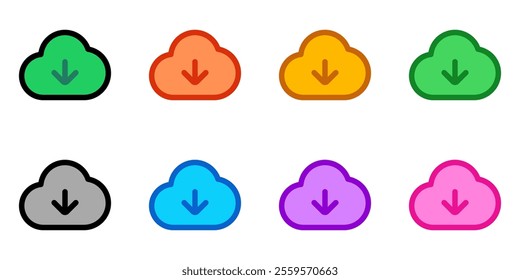 Editable vector cloud download icon. Black, line style, transparent white background. Part of a big icon set family. Perfect for web and app interfaces, presentations, infographics, etc