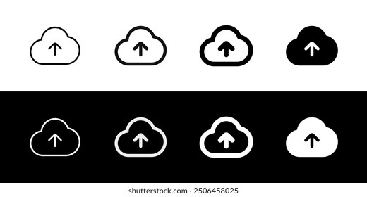 Editable vector cloud upload icon. Black, line style, transparent white background. Part of a big icon set family. Perfect for web and app interfaces, presentations, infographics, etc