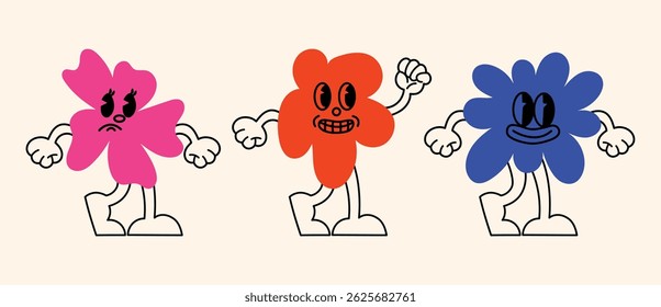 Editable vector collection of logo templates and graphic symbols for advertising materials, brand identity, posters and banners, with cute smiling characters, fun mascots, abstract stickers and linear
