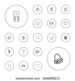 Editable vector color icons: turtle, hearts, plane, bye emot, middle finger, tea cup, burrito, ladybug, rose, reload, intercom, bell, udder, orange on white background.