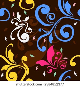Editable Vector of Colorful Floral Element Illustration Seamless Pattern With Dark Background for Decorative Element