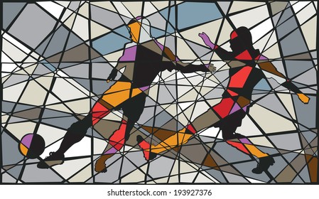 Editable vector colorful mosaic illustration of men playing football