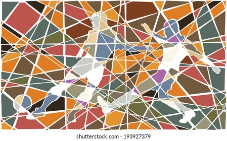 Editable vector colorful mosaic illustration of men playing football