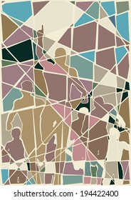 Editable vector colorful mosaic illustration of a man celebrating winning a race