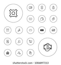 Editable vector commerce icons: money dollar, credit card, cash payment, creadit card payment, online shopping, wallet, money in hand on white background.