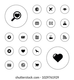 Editable vector concept icons: seal, building, heart, pie chart, shopping cart, credit card, calendar, location pin, slider, signal, home signal on white background.