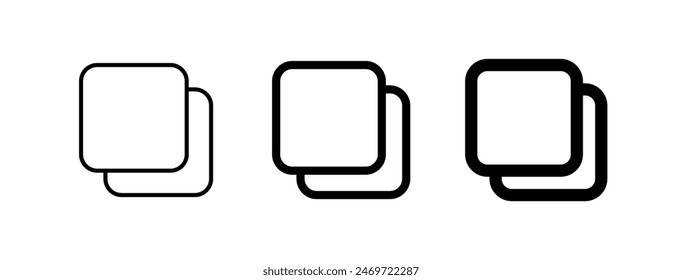 Editierbares Ebenensymbol zum Kopieren von Duplikaten in Vektorgrafiken. Schwarz, Linienstil, transparenter weißer Hintergrund. Teil einer großen Icon-Set-Familie. Ideal für Web- und App-Interfaces, Präsentationen, Infografiken usw