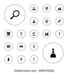 Editable vector cosmetics icons: mirror, nail polish, beauty salon, spa bag, powder, make up bag on white background.