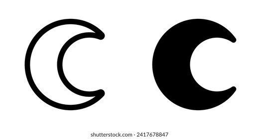 Editable vector crescent moon icon. Black, line style, transparent white background. Part of a big icon set family. Perfect for web and app interfaces, presentations, infographics, etc