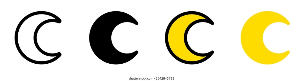 Editable vector crescent moon icon. Black, line style, transparent white background. Part of a big icon set family. Perfect for web and app interfaces, presentations, infographics, etc