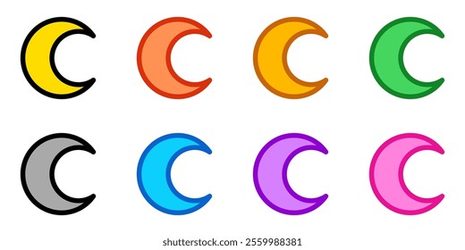 Editable vector crescent moon icon. Black, line style, transparent white background. Part of a big icon set family. Perfect for web and app interfaces, presentations, infographics, etc