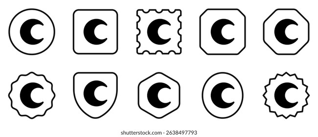 Editable vector crescent moon icon. Black, line style, transparent white background. Part of a big icon set family. Perfect for web and app interfaces, presentations, infographics, etc