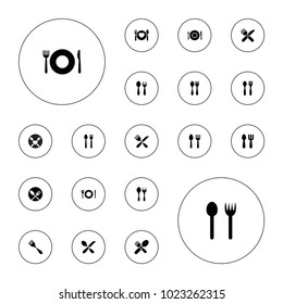 Editable vector cutlery icons: spoon and fork on white background.