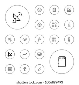 Editable vector data icons: browser window, graph, disc on fire, laptop, cd, search cloud, network connection, usb drive, clipboard, chart, wire on white background.