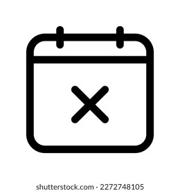Editable vector delete calendar event icon. Black, line style, transparent white background. Part of a big icon set family. Perfect for web and app interfaces, presentations, infographics, etc