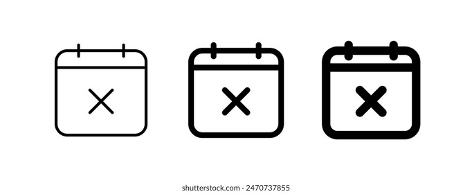 Editable vector delete calendar event icon. Black, line style, transparent white background. Part of a big icon set family. Perfect for web and app interfaces, presentations, infographics, etc