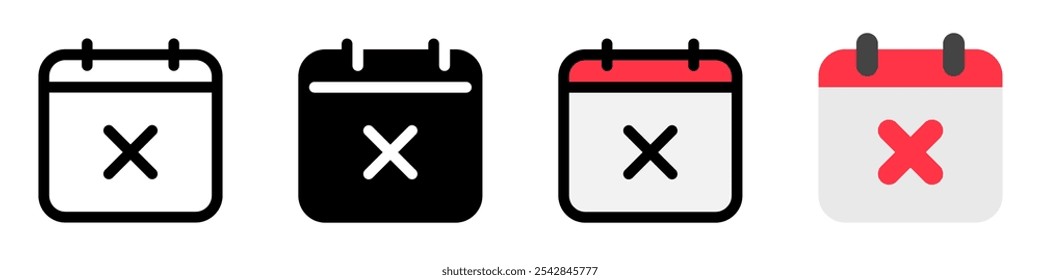 Editable vector delete calendar event icon. Black, line style, transparent white background. Part of a big icon set family. Perfect for web and app interfaces, presentations, infographics, etc