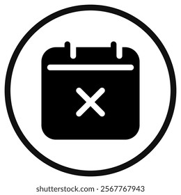 Editable vector delete calendar event icon. Black, line style, transparent white background. Part of a big icon set family. Perfect for web and app interfaces, presentations, infographics, etc