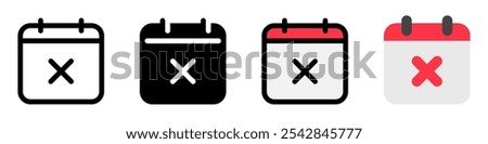 Editable vector delete calendar event icon. Black, line style, transparent white background. Part of a big icon set family. Perfect for web and app interfaces, presentations, infographics, etc