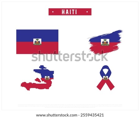 Editable vector design of the Flag of HAITI, Brush style flag of HAITI, Ribbon flag of HAITI, and Map of HAITI with flag in it on a white background, Independence day, National Day design