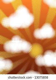 Editable Vector Design Of Halftone Clouds And Sunshine