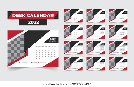 Editable Vector Desk Calendar 2022 template, 12 months included
