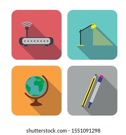 Editable vector. Different education icons. Object icons for the study. Various objects above the desktop.