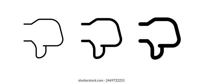 Editable vector dislike thumb reaction icon. Black, line style, transparent white background. Part of a big icon set family. Perfect for web and app interfaces, presentations, infographics, etc