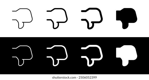 Icono de Vector editable de la reacción del pulgar. Negro, estilo de línea, fondo blanco transparente. Parte de una gran familia de iconos. Perfecto para interfaces de Web y App, presentaciones, infografías, etc