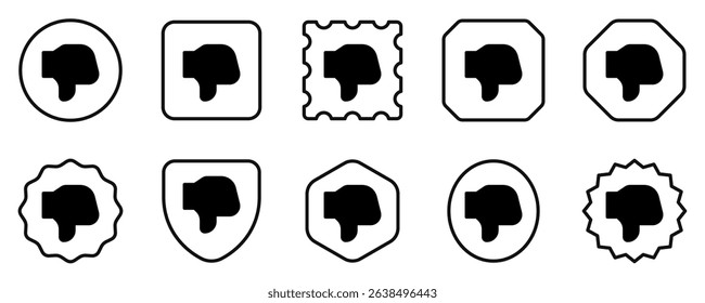 Editable vector dislike thumb reaction icon. Black, line style, transparent white background. Part of a big icon set family. Perfect for web and app interfaces, presentations, infographics, etc