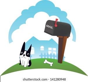 Editable vector dog and mail box illustration