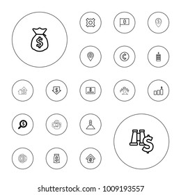 Editable vector dollar icons: search dollar, coin, coin, money sack, illustrgeneric currencyation, buying a house, money chart on white background.