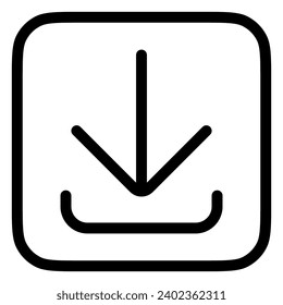 Icono de flecha de descarga de vector modificable. Negro, estilo de línea, fondo blanco transparente. Parte de una familia de iconos grandes. Perfecto para interfaces web y de aplicaciones, presentaciones, infografías, etc