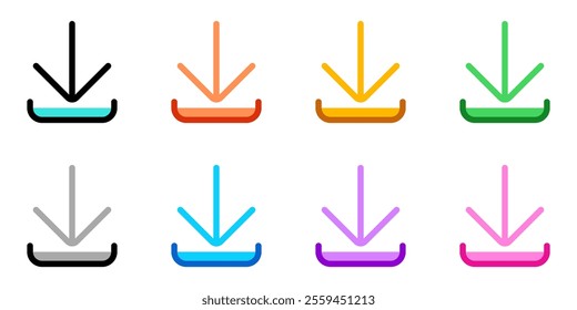 Editable vector download arrow icon. Black, line style, transparent white background. Part of a big icon set family. Perfect for web and app interfaces, presentations, infographics, etc