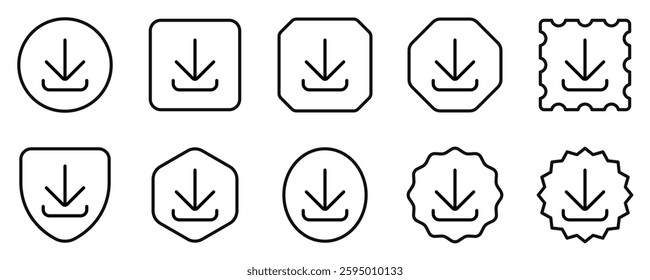 Editable vector download arrow icon. Black, line style, transparent white background. Part of a big icon set family. Perfect for web and app interfaces, presentations, infographics, etc