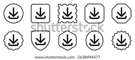Editable vector download arrow icon. Black, line style, transparent white background. Part of a big icon set family. Perfect for web and app interfaces, presentations, infographics, etc