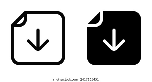 Editable vector download file icon. Black, line style, transparent white background. Part of a big icon set family. Perfect for web and app interfaces, presentations, infographics, etc