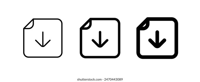 Editable vector download file icon. Black, line style, transparent white background. Part of a big icon set family. Perfect for web and app interfaces, presentations, infographics, etc