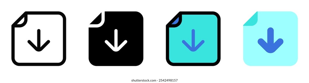 Icono de archivo de Descarga de Vector editable. Negro, estilo de línea, fondo blanco transparente. Parte de una gran familia de iconos. Perfecto para interfaces de Web y App, presentaciones, infografías, etc