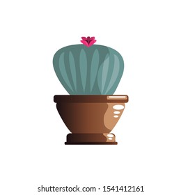 Editable vector. Drawing of cactus in pot. Image of a cactus with a flower. 