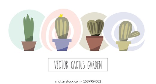 Editable vector. Drawing of different types of potted plants. Illustration of different types of fun cacti.